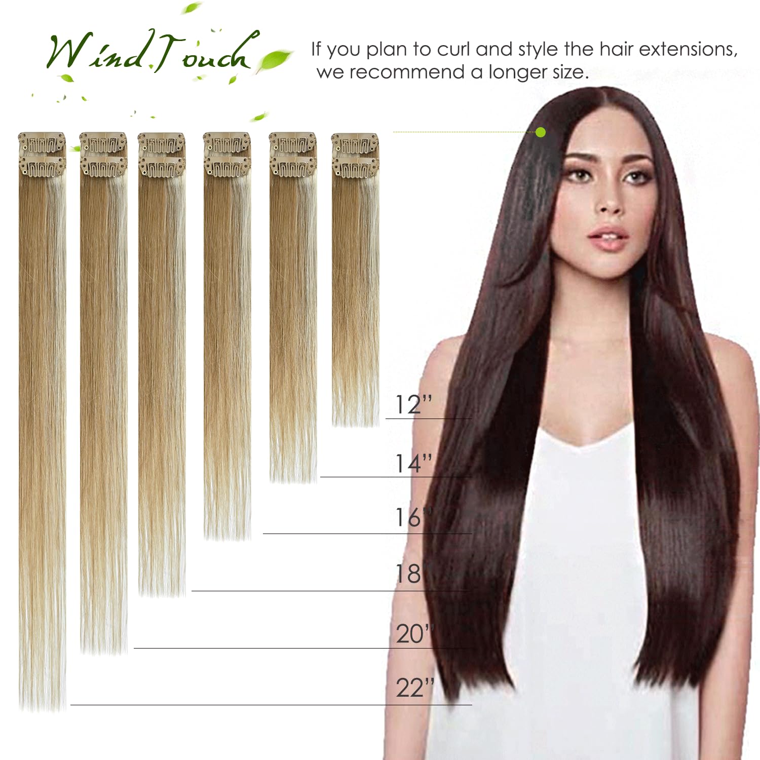 Detalle de WindTouch Clip-In Hair Extensions (Real Human Hair) Thick Ash Blonde to Platinum Blonde Highlights, 22 in, 120g (7 pieces)
