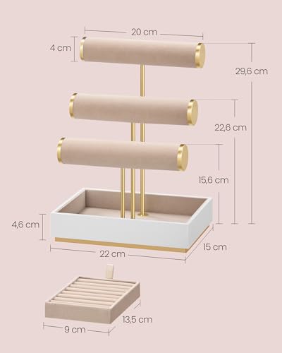 Thumbnail 4 de SONGMICS JJS027A01 soporte para pulseras y exhibidor de joyas de 3 niveles con bandejas de terciopelo