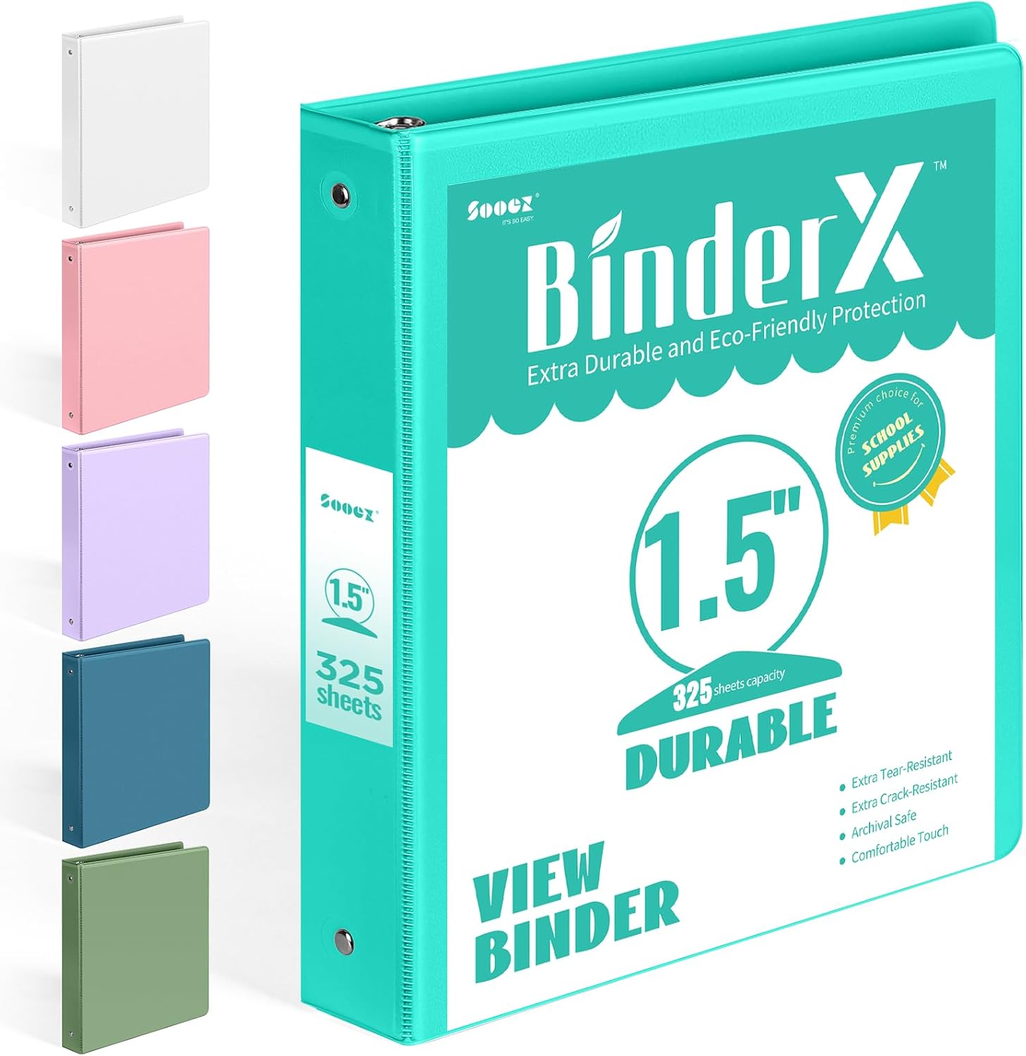 Detalle de Sooez BinderX 1.5-Inch Clear View 3-Ring Binder, Aqua Blue, Letter Size