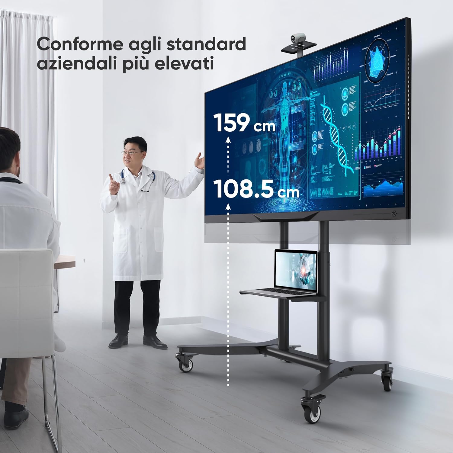 Thumbnail 1 de ONKRON TS1871-B Carrello TV da pavimento con ruote per schermi 55"-90" e VESA 200x200-800x600 (nero)