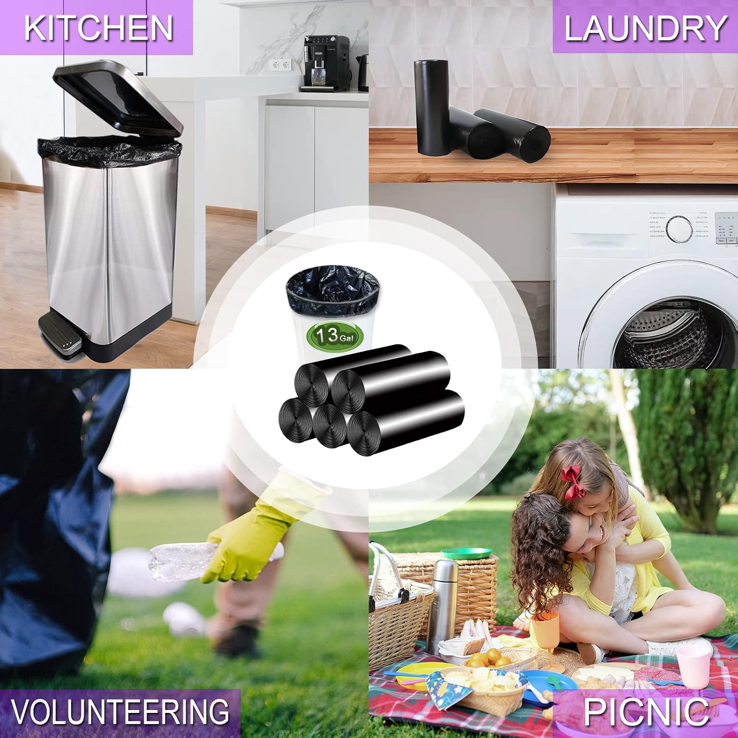 Detalle 2 de Inwaysin Tall Kitchen Trash Bags 13 Gallon