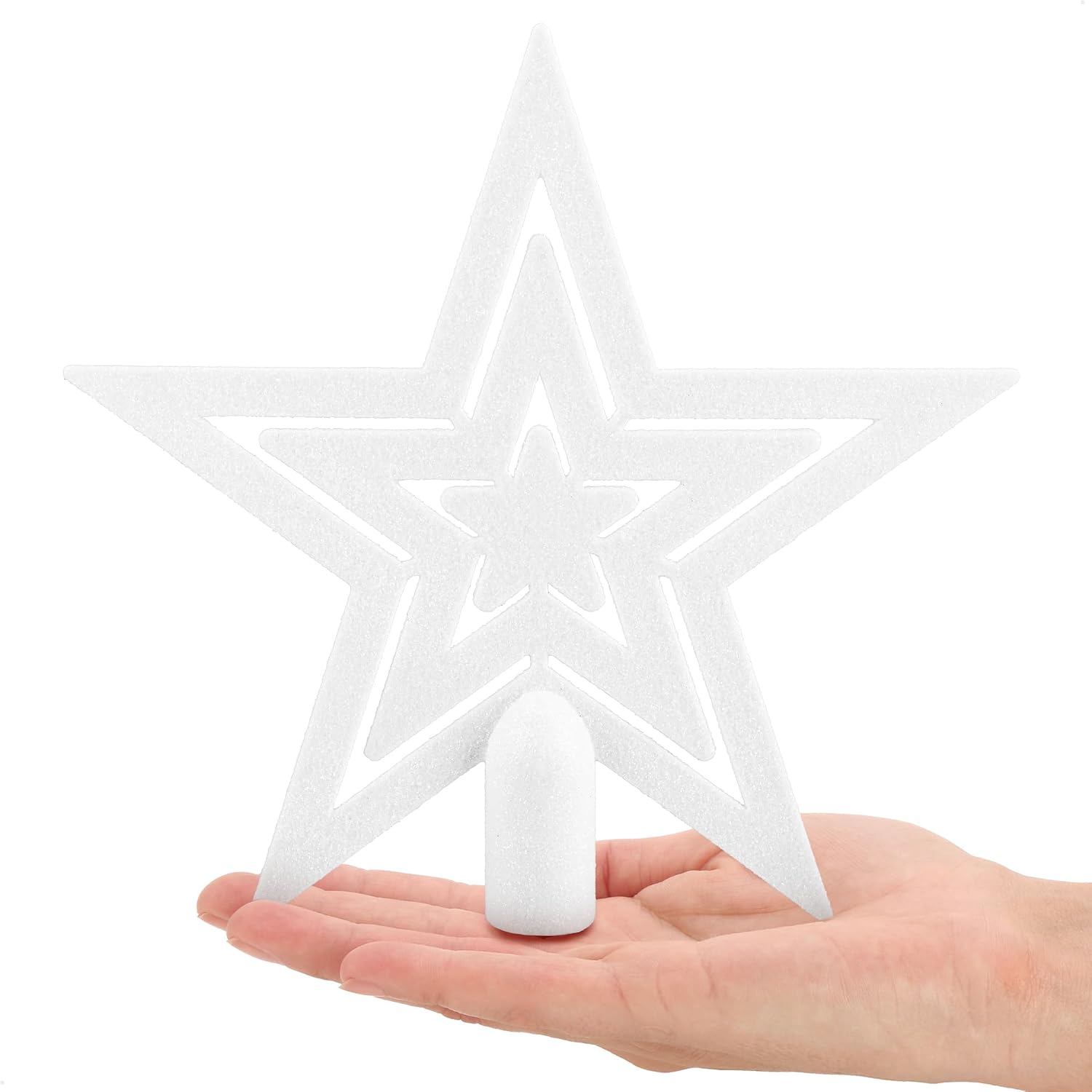 Detalle de COM-FOUR® Étoile à Paillettes pour Sapin de Noël – 20 cm, blanc incassable