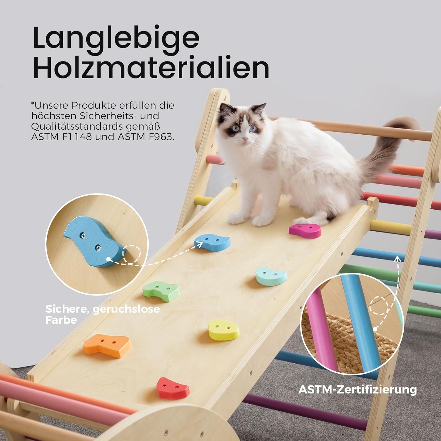 Thumbnail 4 de Tiny Land 2-in-1 Kletterdreieck (Regenbogenfarben) – Montessori-Klettergerüst für drinnen und draußen