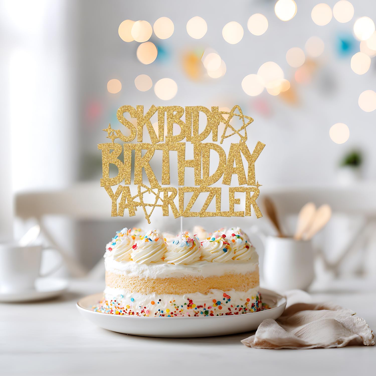 Thumbnail 2 de Skibidi Birthday Ya Rizzler Cake Topper, Gold Glitter