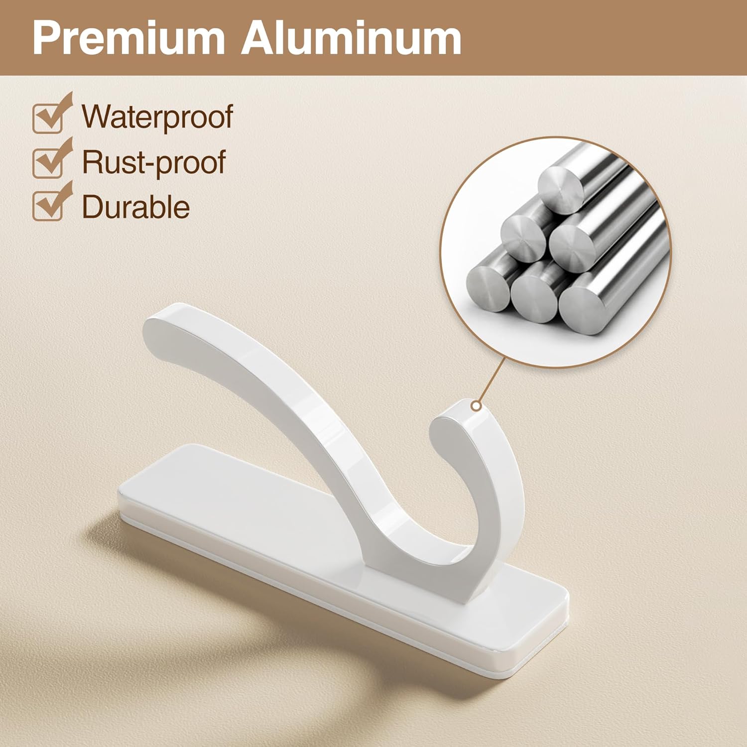 Thumbnail 2 de Stick-On Adhesive Wall Hooks (13lb) Rustproof Metal, White, 6 Pack