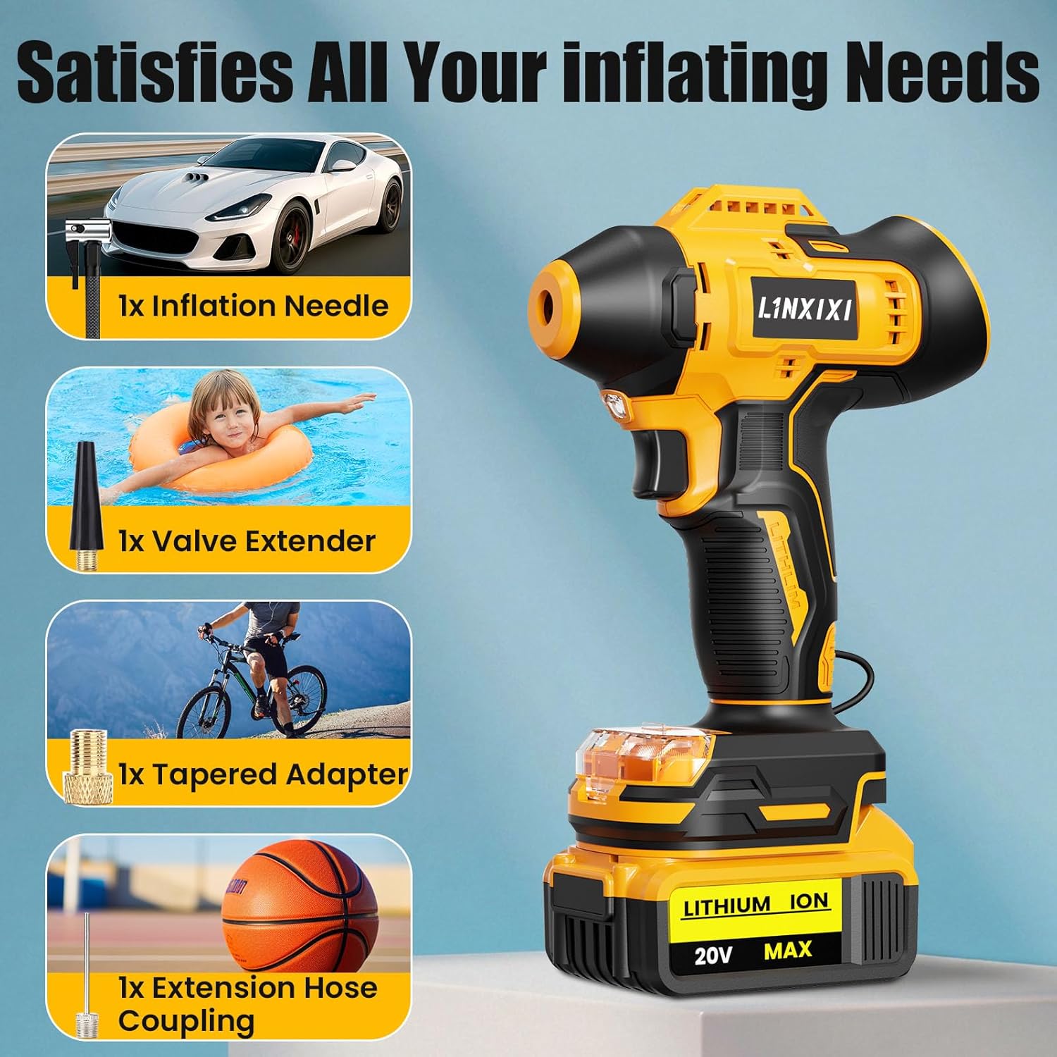 Thumbnail 6 de Tire Inflator Portable Air Compressor for DeWalt 18V/20V Max Battery – 160 PSI Cordless with Digital Gauge