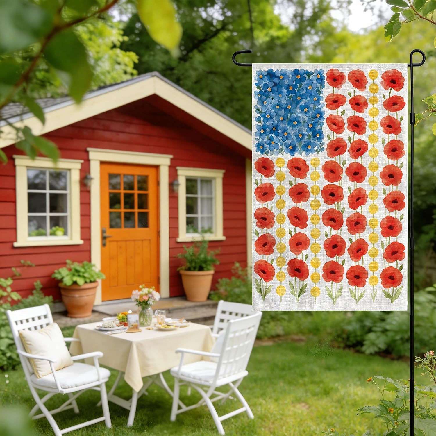 Detalle de OHOME Memorial Garden Flag-OHOME-1127, Double-Sided Patriotic Poppy Flag, 12 x 18 Inches