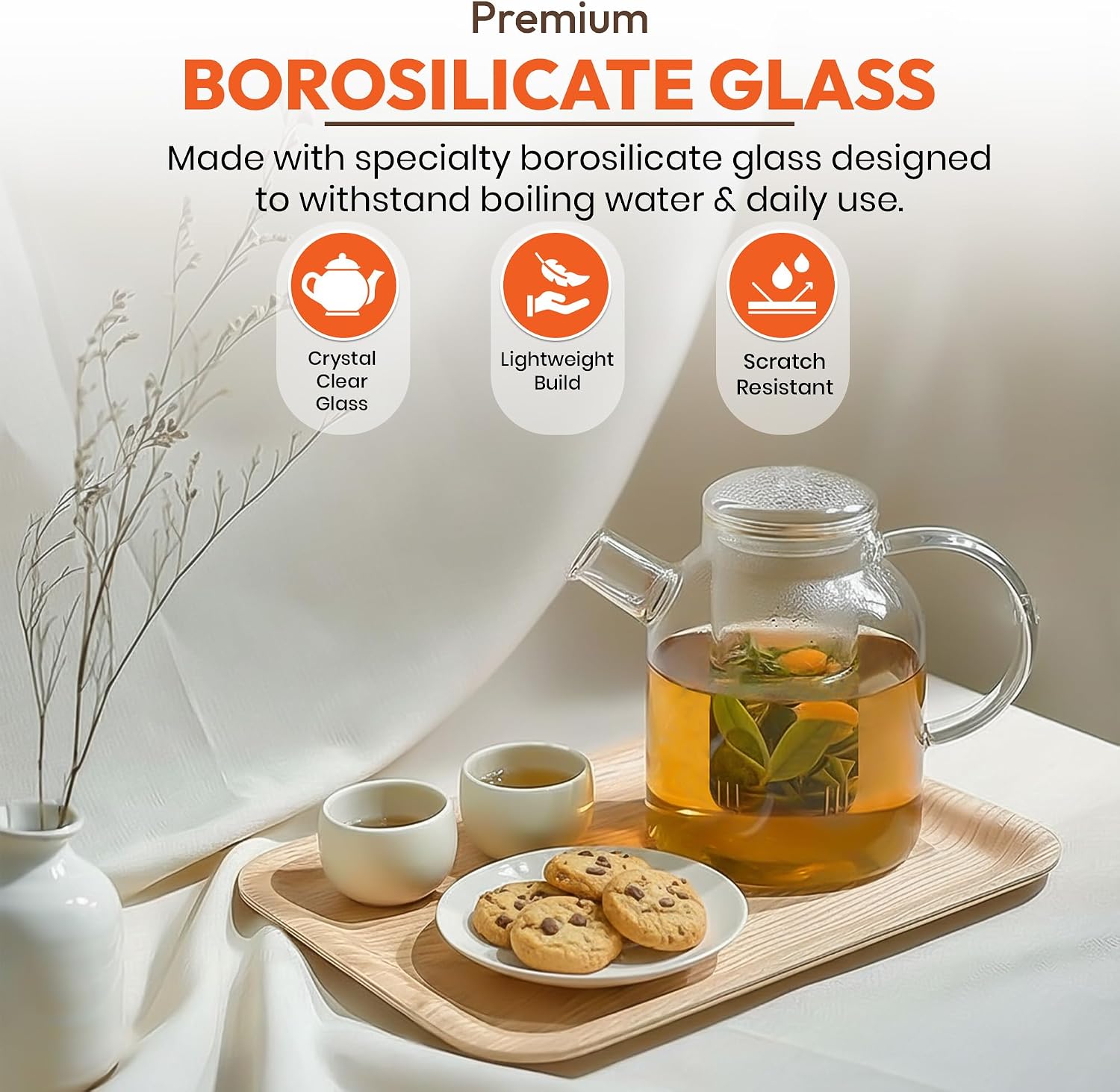 Detalle de Dimono 600 ml Hand-Blown Borosilicate Glass Teapot with Removable Filter