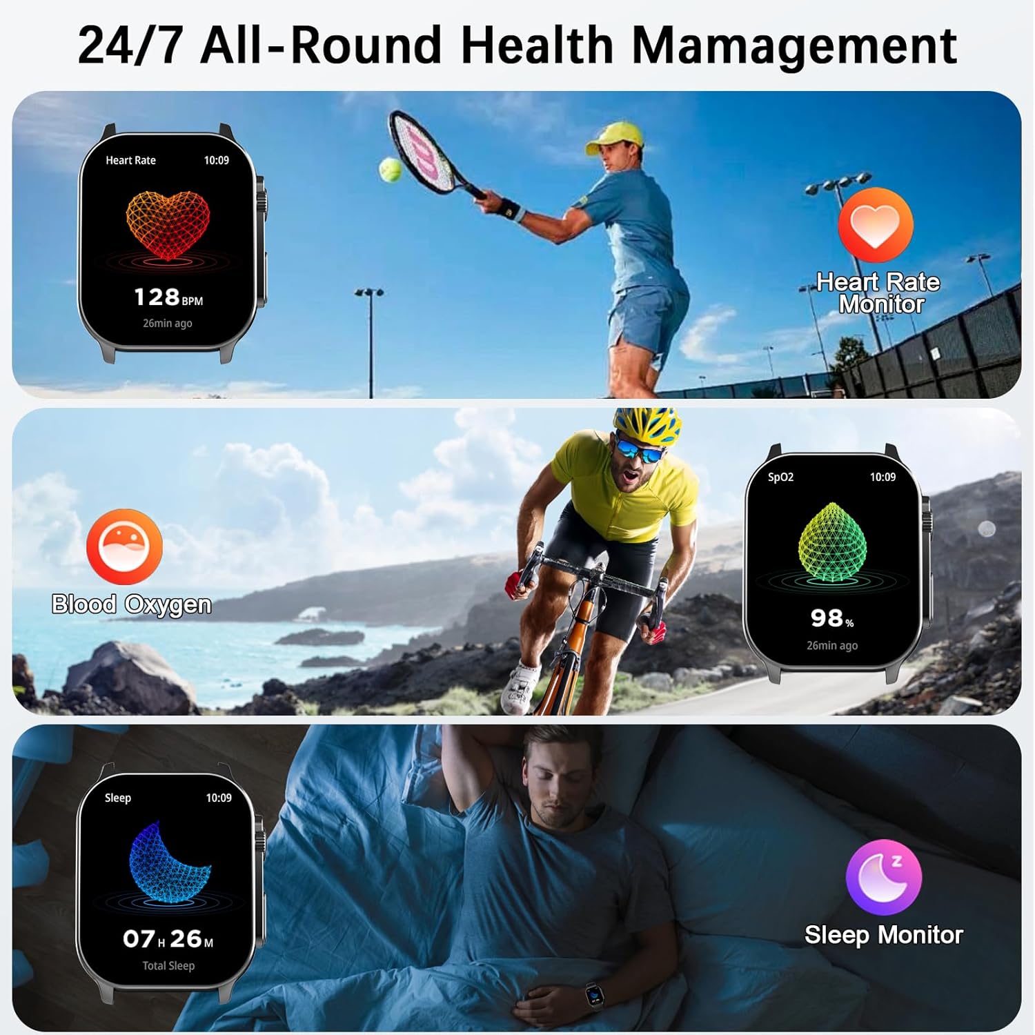 Detalle de Smart Watch for Men & Women: 2.01" AMOLED Curved Screen, 110+ Sports Modes, Bluetooth Calling