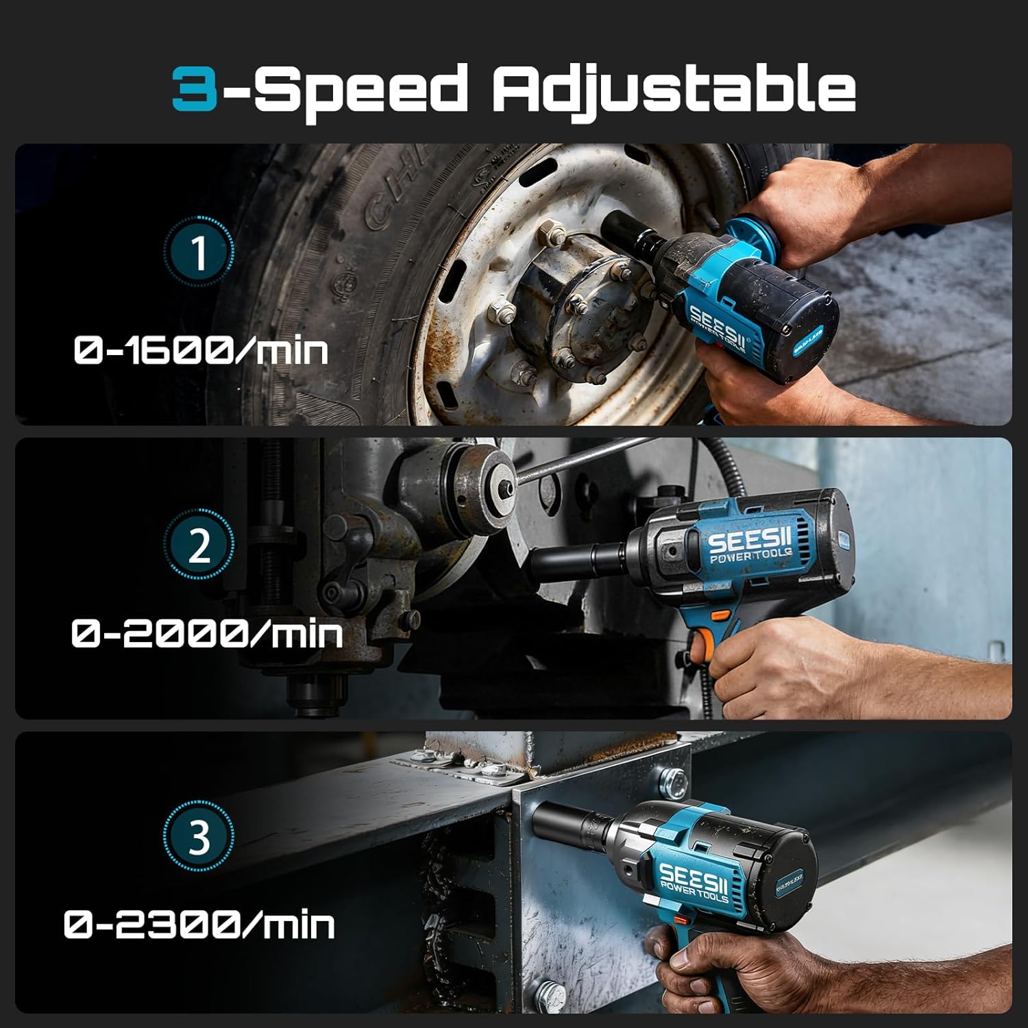 Detalle 2 de Seesii WH16 Ultra Pro 1/2-Inch Cordless Impact Wrench, 1,600 N·m, 2 Batteries