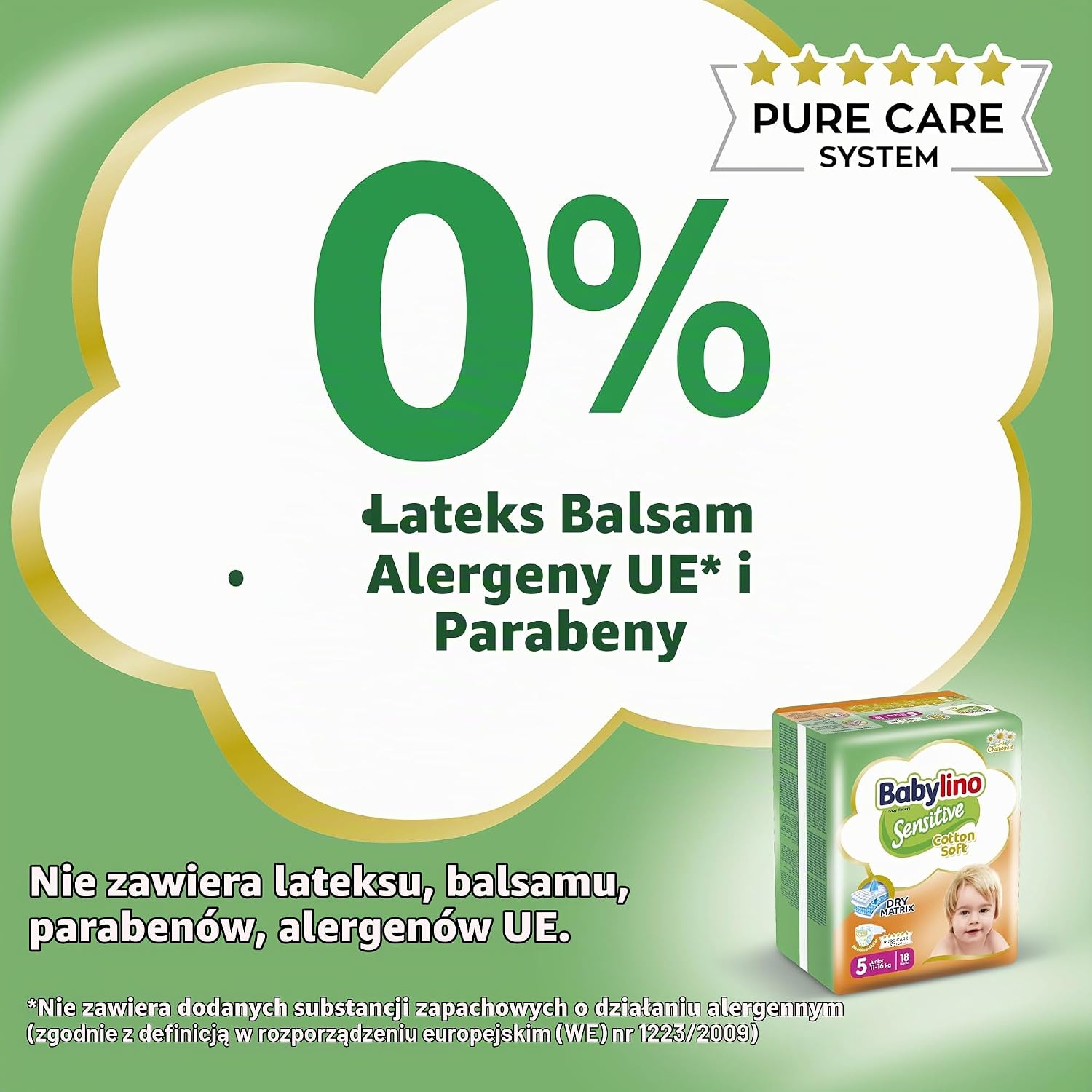 Detalle de Babylino Sensitive pieluszki jednorazowe, rozmiar 5 Junior, 11–16 kg, 132 szt.