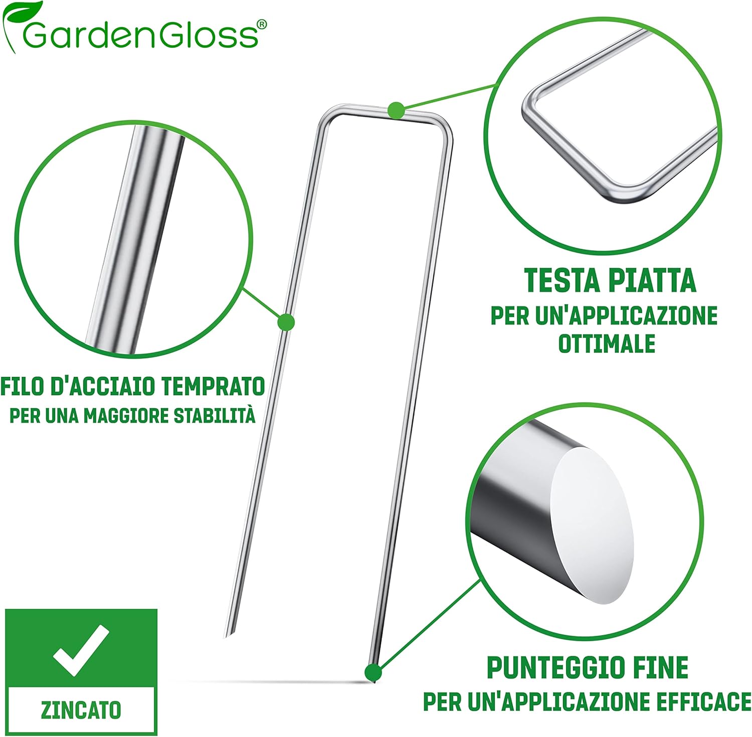 Detalle de GardenGloss Picchetti in Acciaio Zincato (50 Pezzi) – Picchetti a U 150 mm per Telo di Pacciamatura, Recinzione e Campeggio