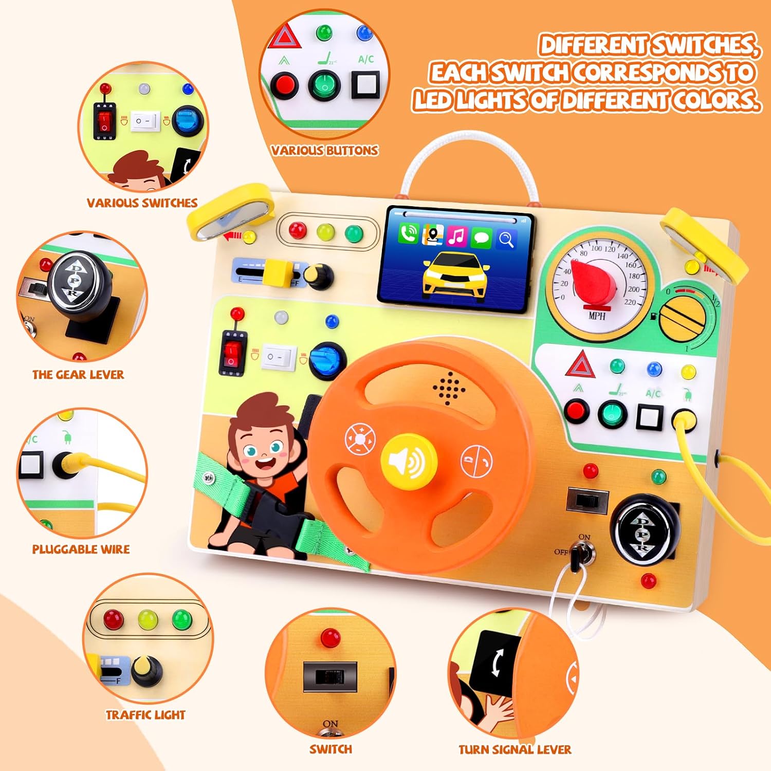 Thumbnail 1 de Hoarosall Busy Board Montessori Spielzeug ab 1 Jahr – Lenkrad-Reisespielzeug aus Holz