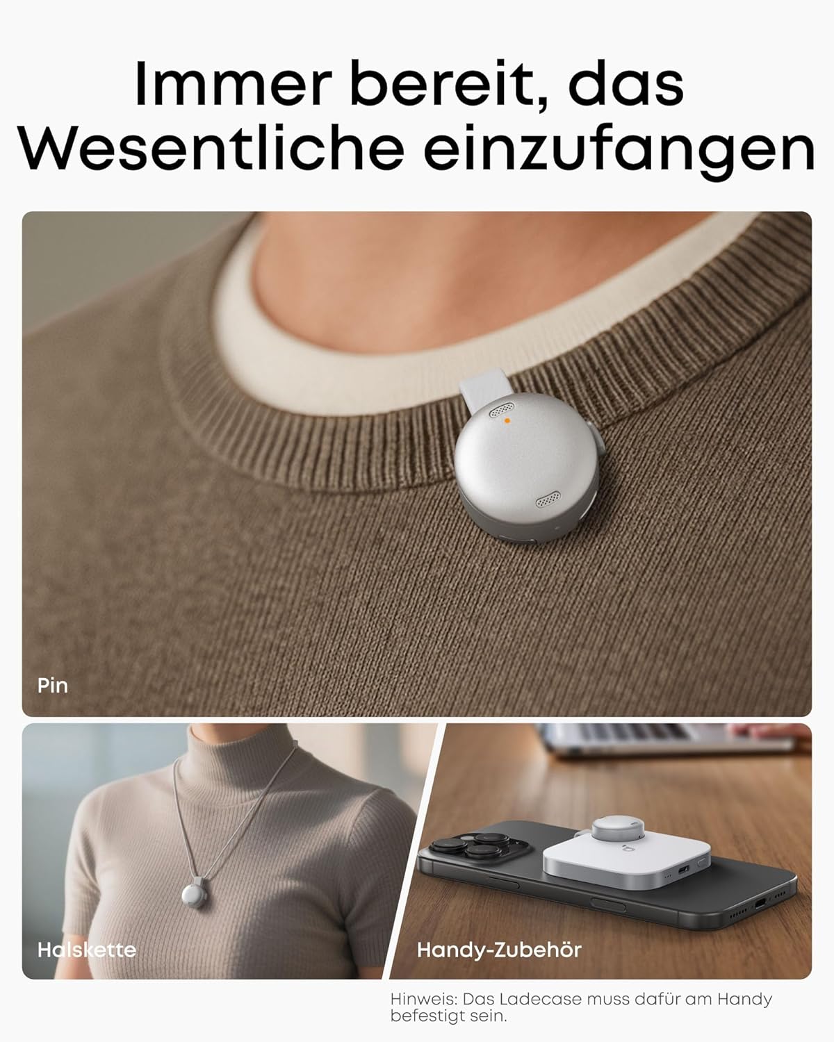 Detalle 2 de soundcore Work by Anker KI Voice Recorder – digitales Diktiergerät mit KI-Transkription und Spracherkennung, 8GB (MFi)