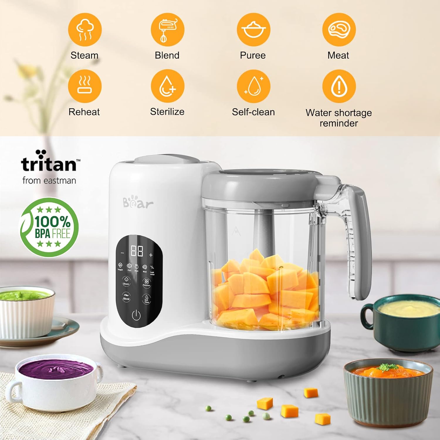 Thumbnail 1 de Bear Baby Food Maker (One Step) with Auto Cooking, Grinding, Self-Clean and Touch Screen Control