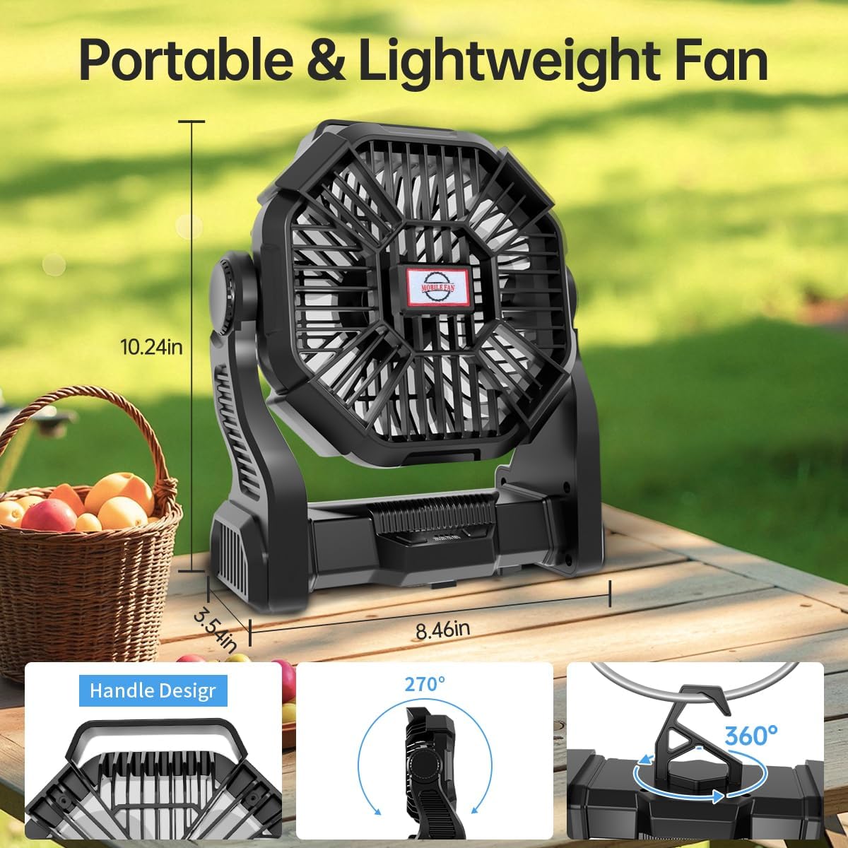 Thumbnail 4 de Eloslos Portable Rechargeable Camping Fan with LED Lantern (10-Inch, 270° Rotation)