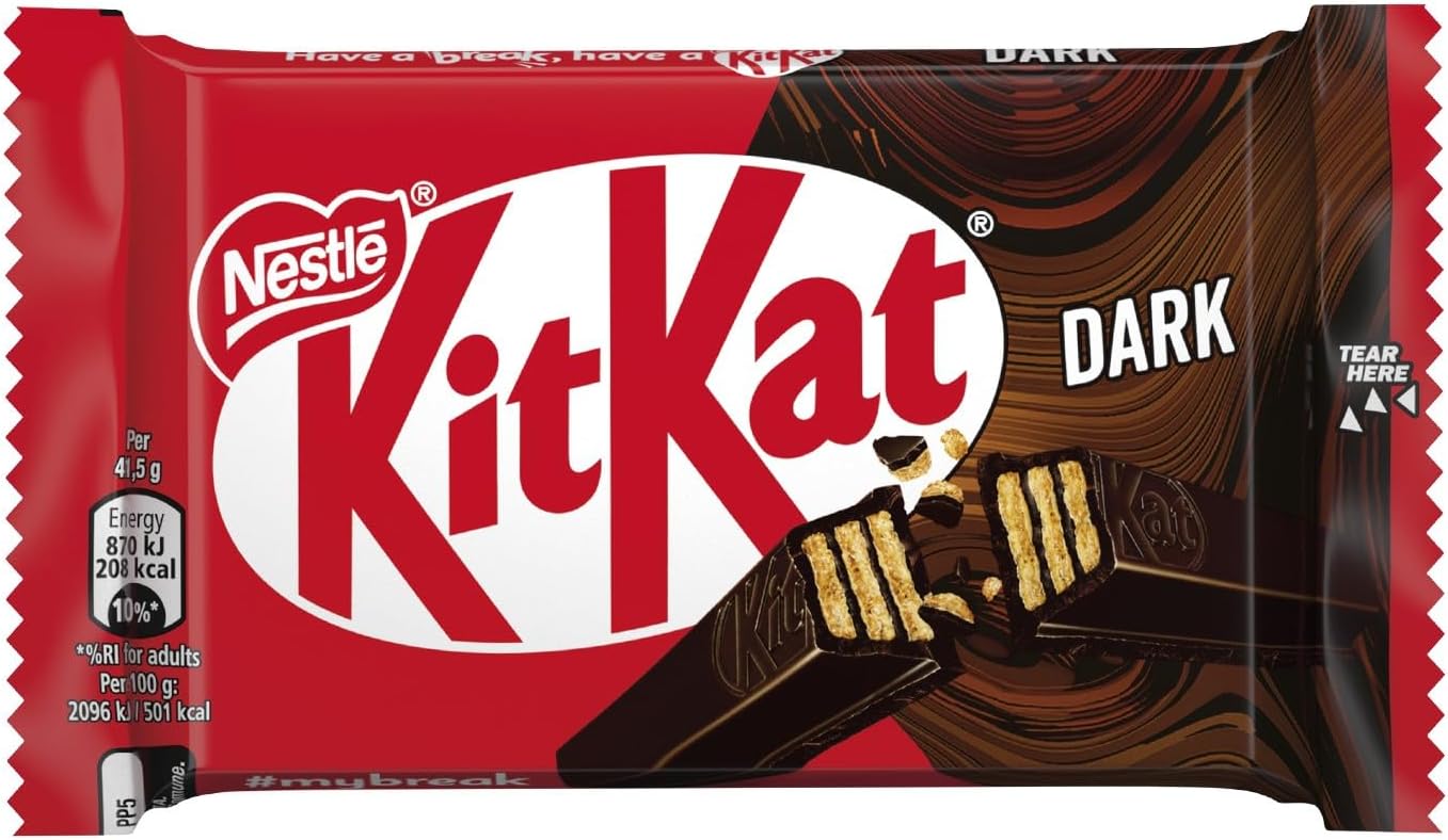 Detalle de KITKAT Dark Wafer: 24 snack di wafer croccante ricoperti di cioccolato fondente (996 g) per appassionati del cacao