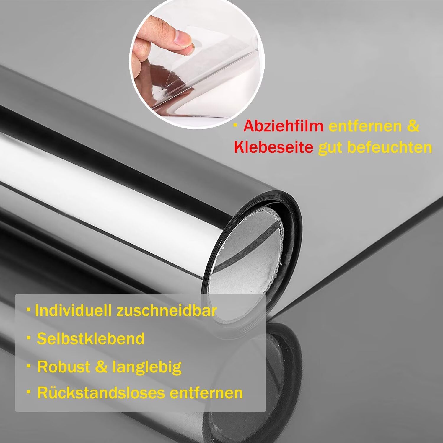 Detalle 2 de Gutsurge Spiegelfolie Fenster Sichtschutz 90x400 cm – Sonnenschutz & UV-Schutz, einseitig reflektierend