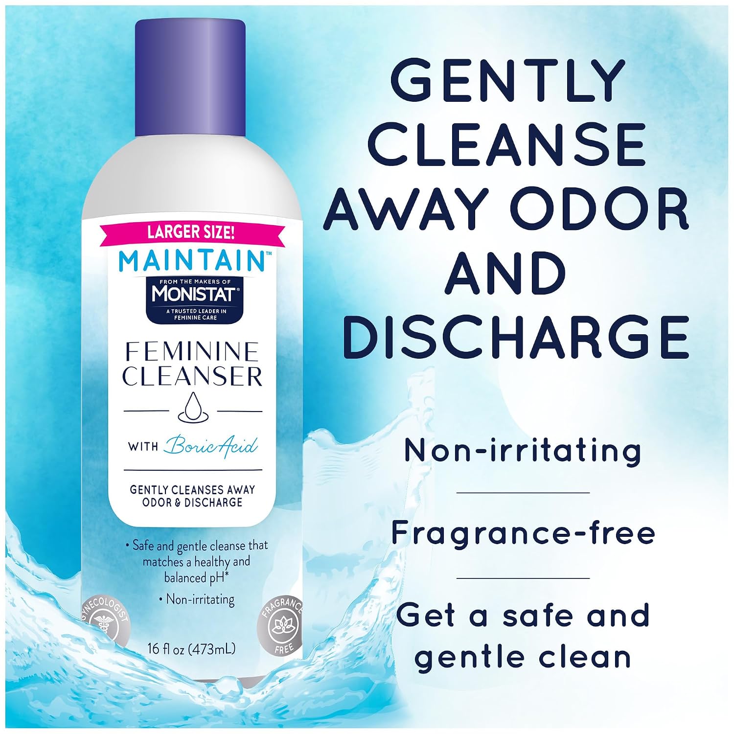 Detalle de Monistat Maintain Boric Acid Feminine Wash, Fragrance-Free, 16 fl oz