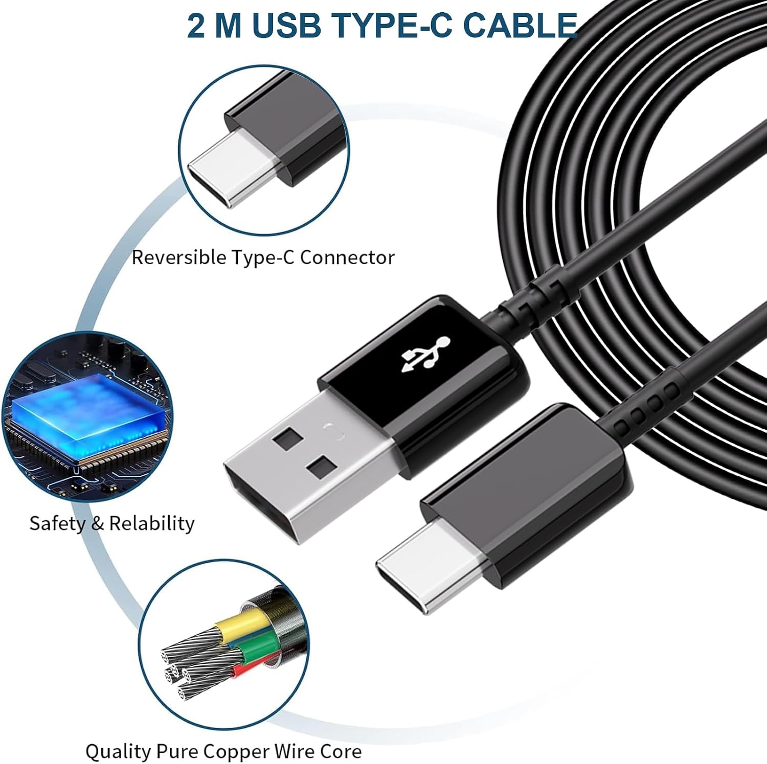 Detalle de Schnelles USB-Ladegerät mit 2 m USB-C Kabel – kompatibel mit Samsung Galaxy Serien (A, S, Note) und mehr