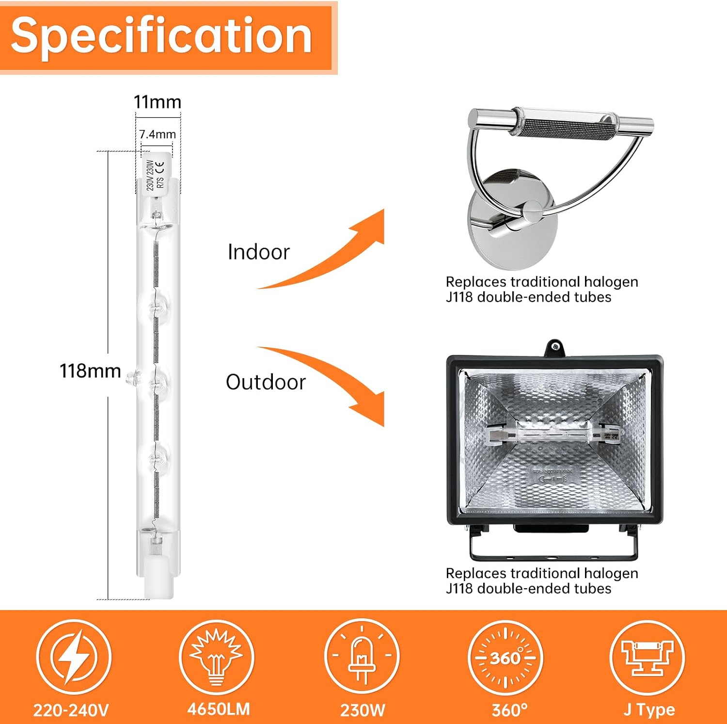 Thumbnail 1 de Tomosu R7s Halogen Bulb 230W 118mm 4650lm 2800K Pack of 6