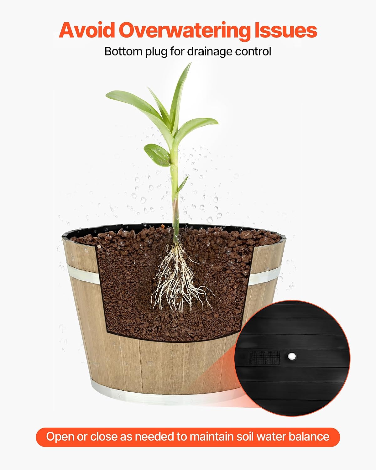 Detalle de VEVOR Whiskey Barrel Planters, 11.81-Inch
