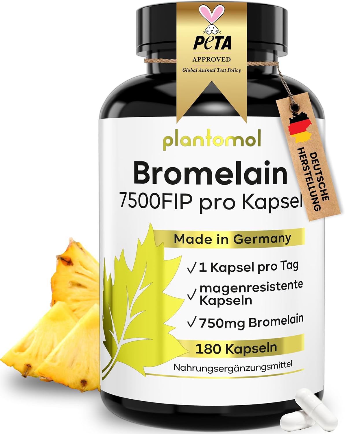 180 Bromelain Kapseln 7500 FIP/Kapsel - Enzymaktivität 10.000 FIP/g