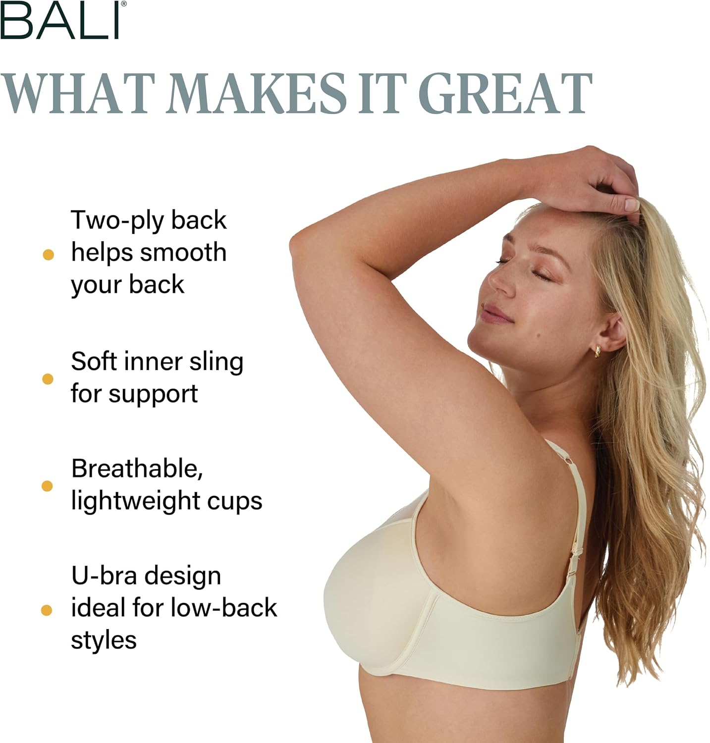 Detalle 2 de Bali Women’s Seamless Underwire Bra with Convertible Straps (Ultra Light), One Smooth U