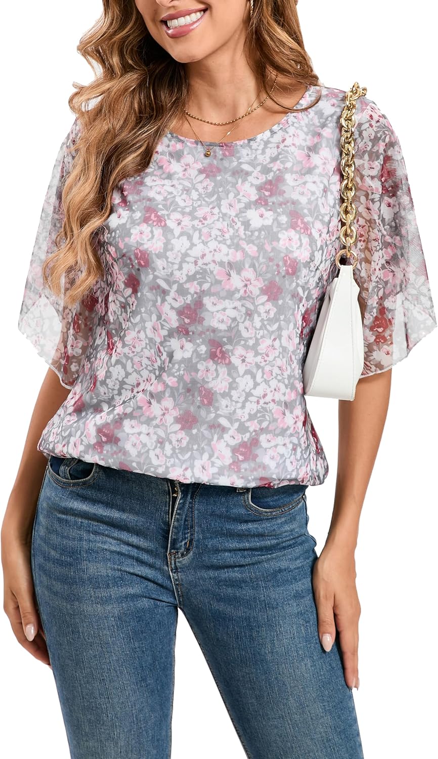 Thumbnail 3 de Timuspo Damen Chiffon Tunika – Lässig Rundhals, Große Größen, Halbärmel, Sommer Loose Fit