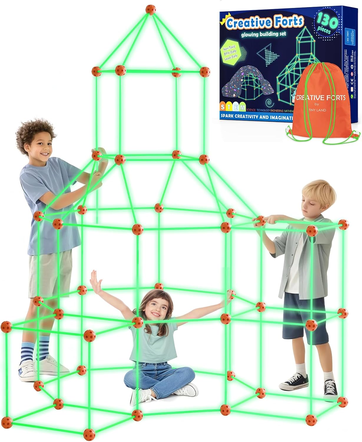 Thumbnail 5 de Tiny Land DIY Höhle Kinder Konstruktionsspielzeug mit leuchtenden Stäben, Outdoor & Indoor – 130-teiliges Set ab 5 Jahren