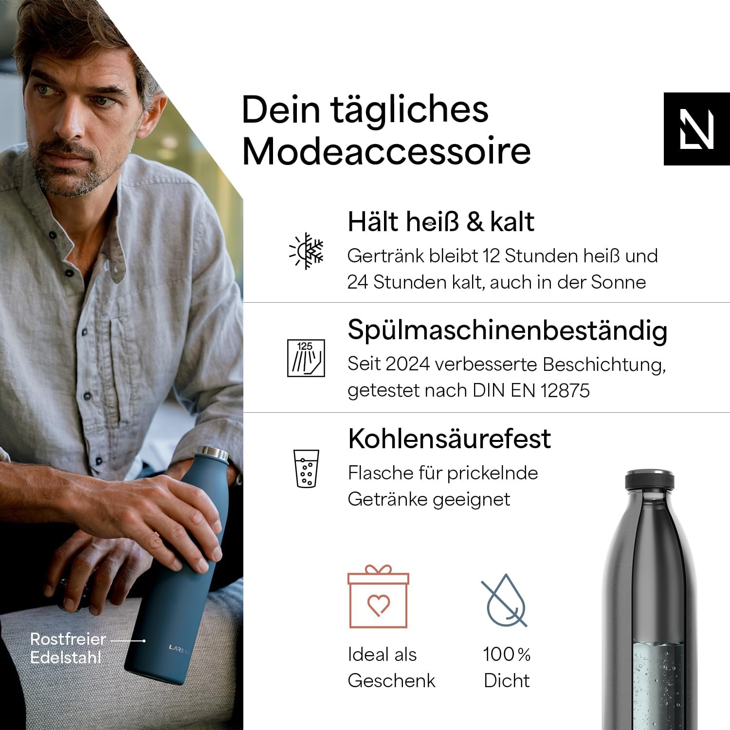 Detalle 2 de LARS NYSĂM Ren 1500ml Trinkflasche đ„€