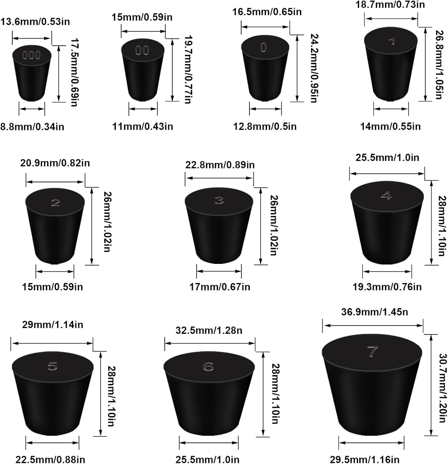 Detalle 2 de Tnisesm Rubber Stoppers, 10 Sizes