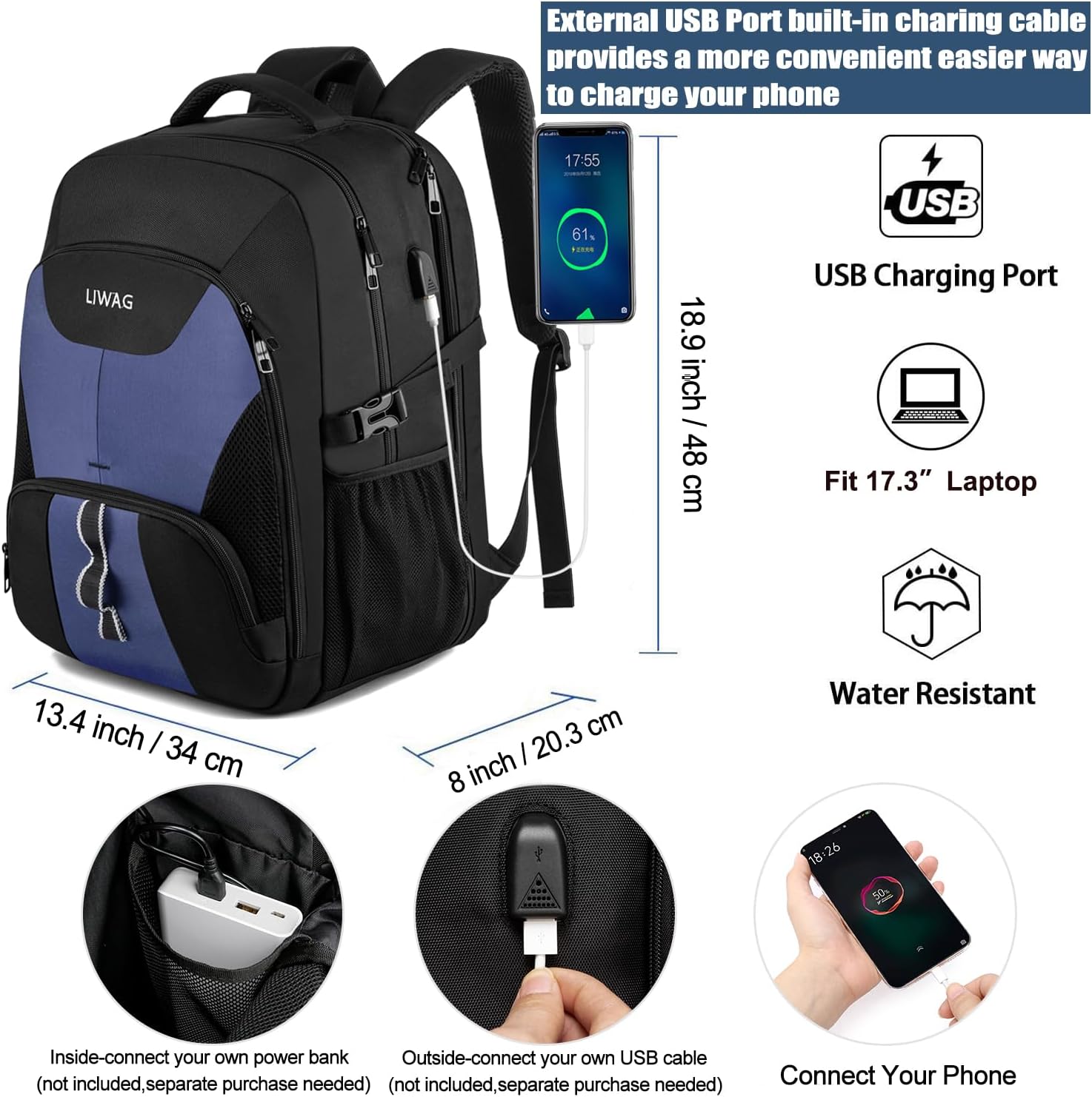 Thumbnail 1 de LIWAG Mochila Hombre Grande 50L impermeable