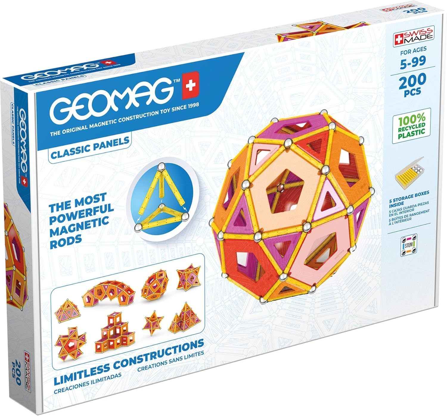 Detalle de Geomag Classic Panels 474 – magnetyczny zestaw konstrukcyjny, 200 elementów