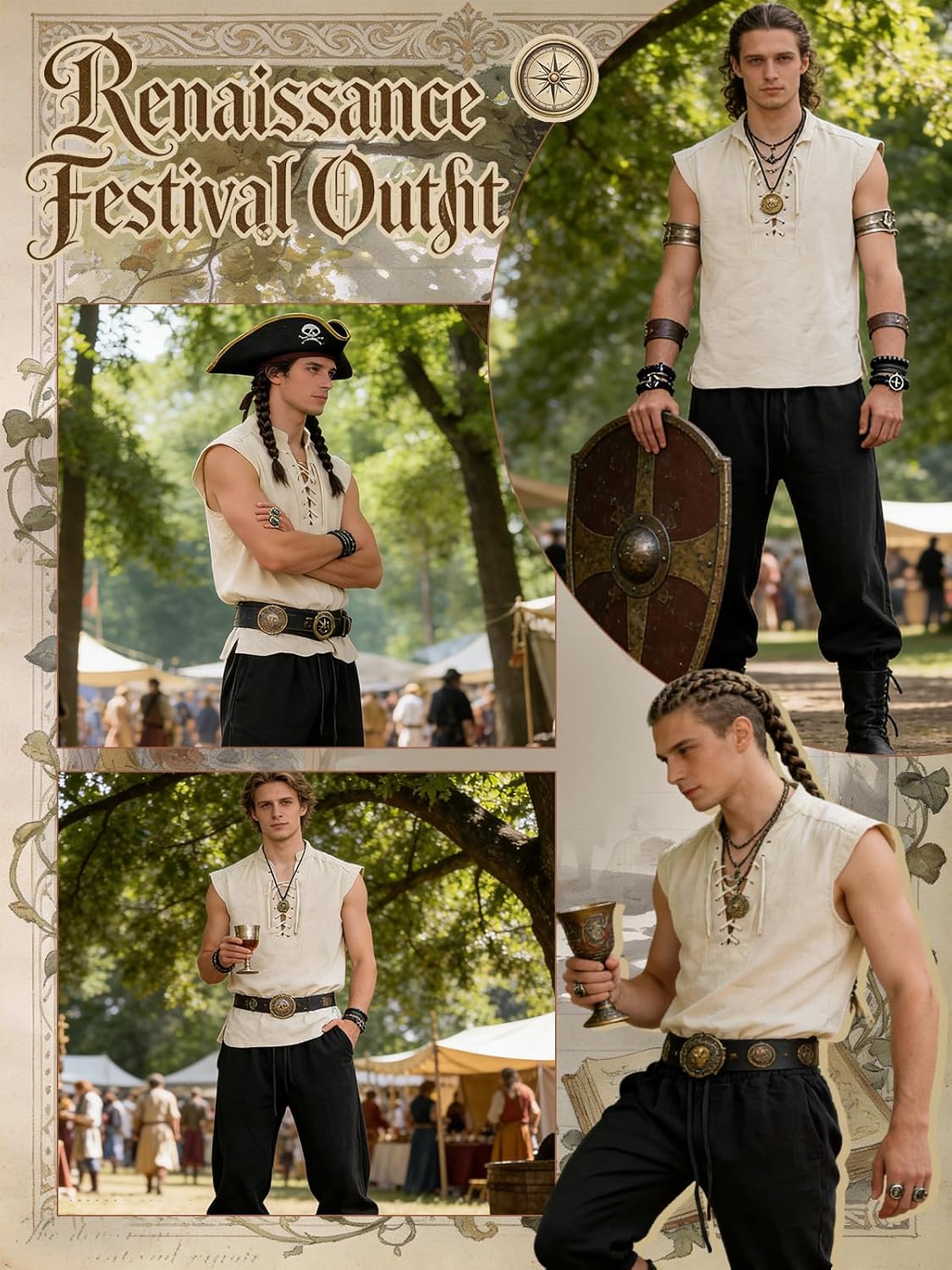 Thumbnail 3 de Verceco Vcpc-8p-001 Men's 8-Piece Pirate Costume with Lace-Up Shirt & Pants