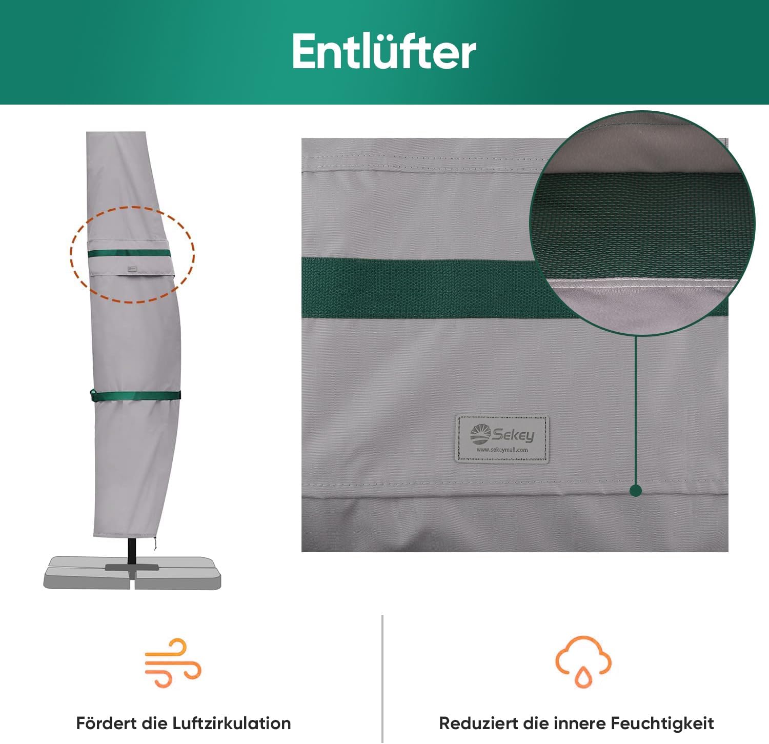 Detalle 2 de Sekey housse de protection pour parasol déporté de 2 à 4 m, 100% polyester imperméable gris clair