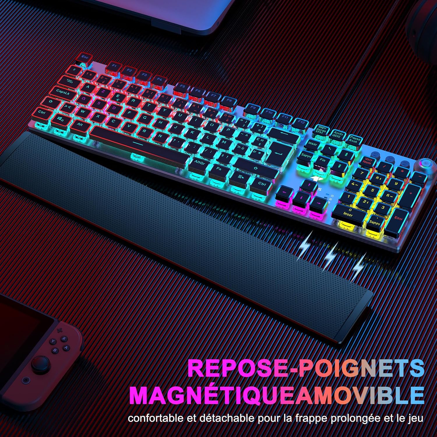 Thumbnail 1 de TECURS Clavier Gaming Mécanique – Clavier Gamer programmable avec Repose-Poignet Magnétique