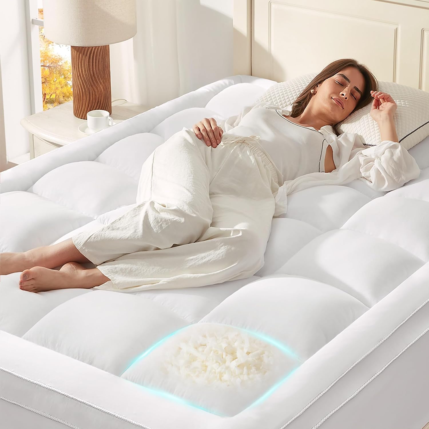 Detalle de Anluoer ANCA25MP01WH5475 Full Mattress Topper, 1200 GSM, Deep Pocket