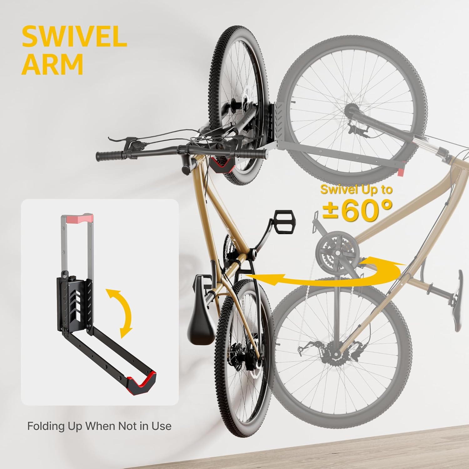 Thumbnail 1 de monTEK Swivel Bike Wall Mount (No Heavy Lifting Required) – Bike Hanger for Garage, Holds Up to 77 lbs, 2 Pack