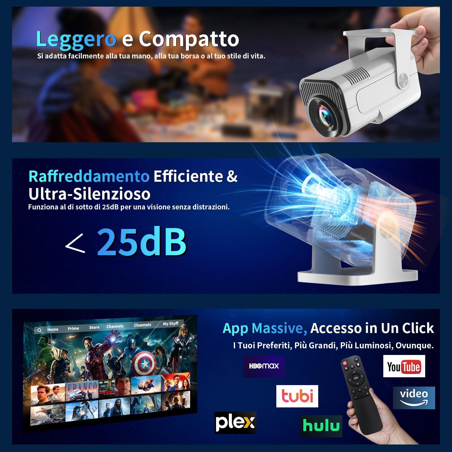 Thumbnail 3 de NONETE Proiettore Portatile 1080P/4K con WiFi 6, Bluetooth 5.2 e App Integrata