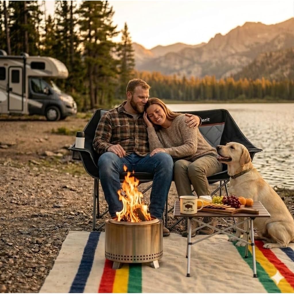 Thumbnail 1 de EMERIT Oversized Fully Padded Camping Chair — 650 lb Capacity Quad Fold Loveseat