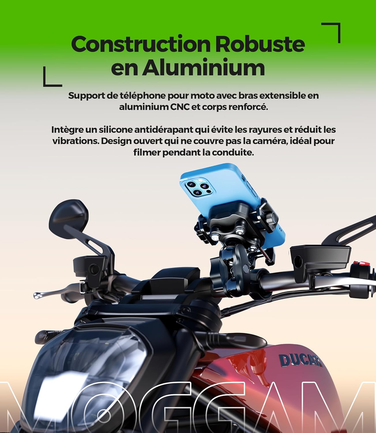 Thumbnail 6 de Support Téléphone Moto MOGGAM – fixation antivibration 360° en aluminium CNC pour smartphone 5,4–7,2 pouces