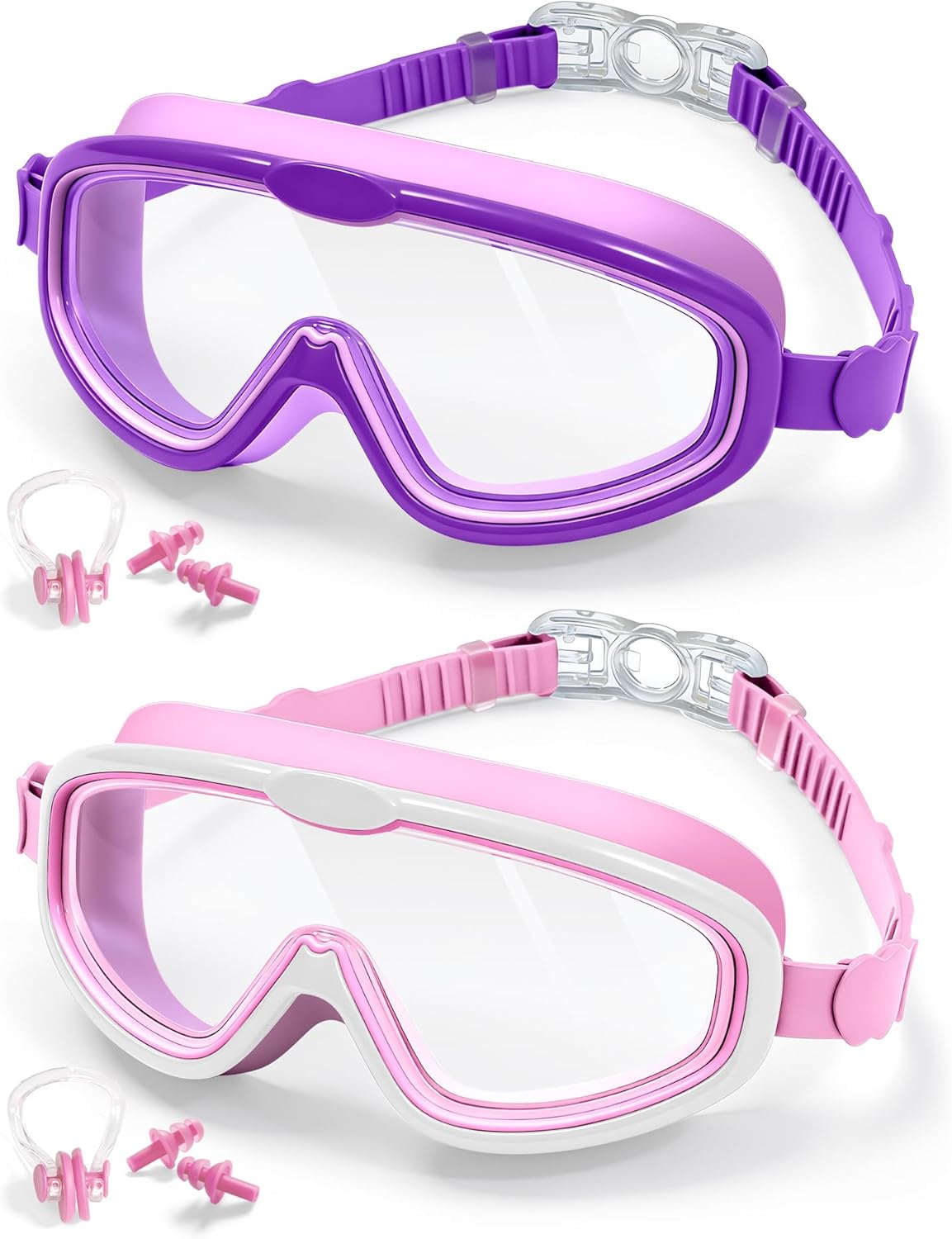 Detalle de FUSHI&MON Kids Swim Goggles (2 Pack) – Clear Vision, Soft Silicone Comfort and Leak-Proof Fit