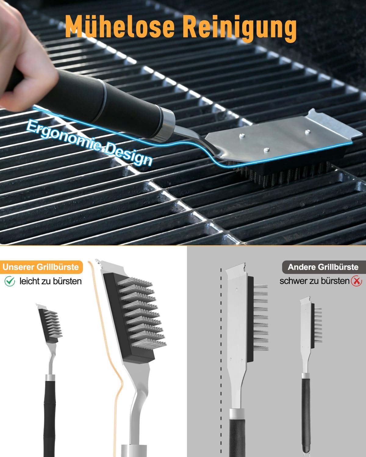 Thumbnail 2 de Grillbürste Edelstahl mit Schaber – extra langer, wärmeisolierter Griff (31,5 cm)