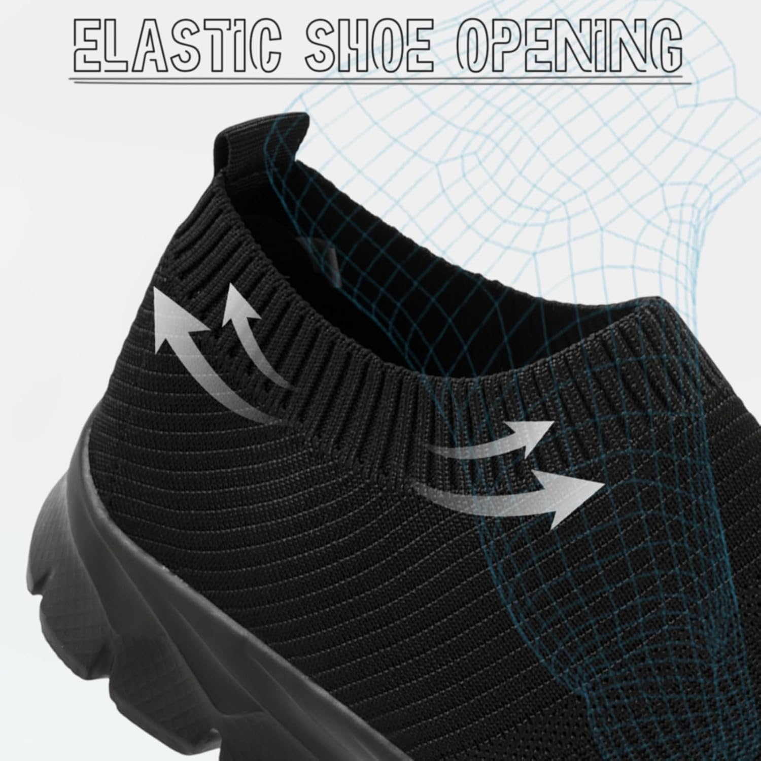 Detalle 2 de Basket Homme Chaussure de Marche Sans Lacets - Sneakers Running Noires Respirantes et Antidérapantes
