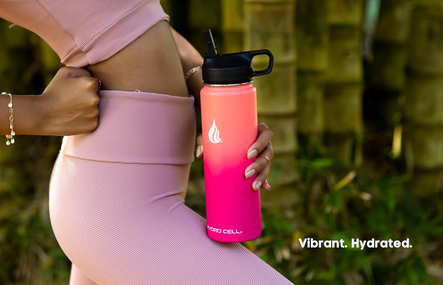Detalle de HYDRO CELL 24oz Stainless Steel Insulated Water Bottle with Straw (Coral/Punch) – Cold & Hot Drinks