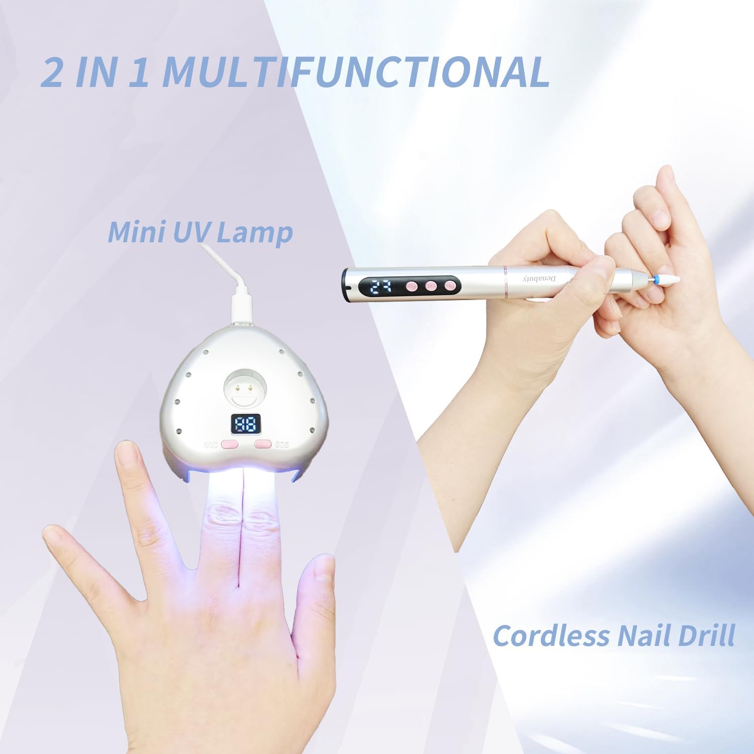 Detalle de Denabuty Fraise à ongles DN-2602S 13 en 1 – Lime électrique sans fil avec lampe UV/LED et station de charge