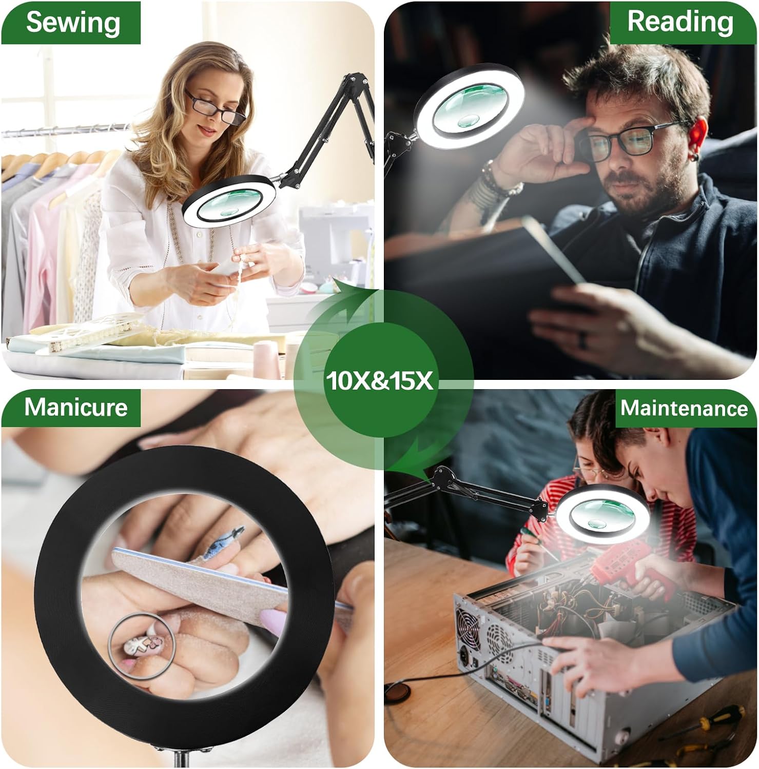 Thumbnail 6 de Lupe mit Licht: 10x & 15x Vergrößerung, Lupenleuchte mit Klemme und 360° Arm – ideal für feine Handarbeiten