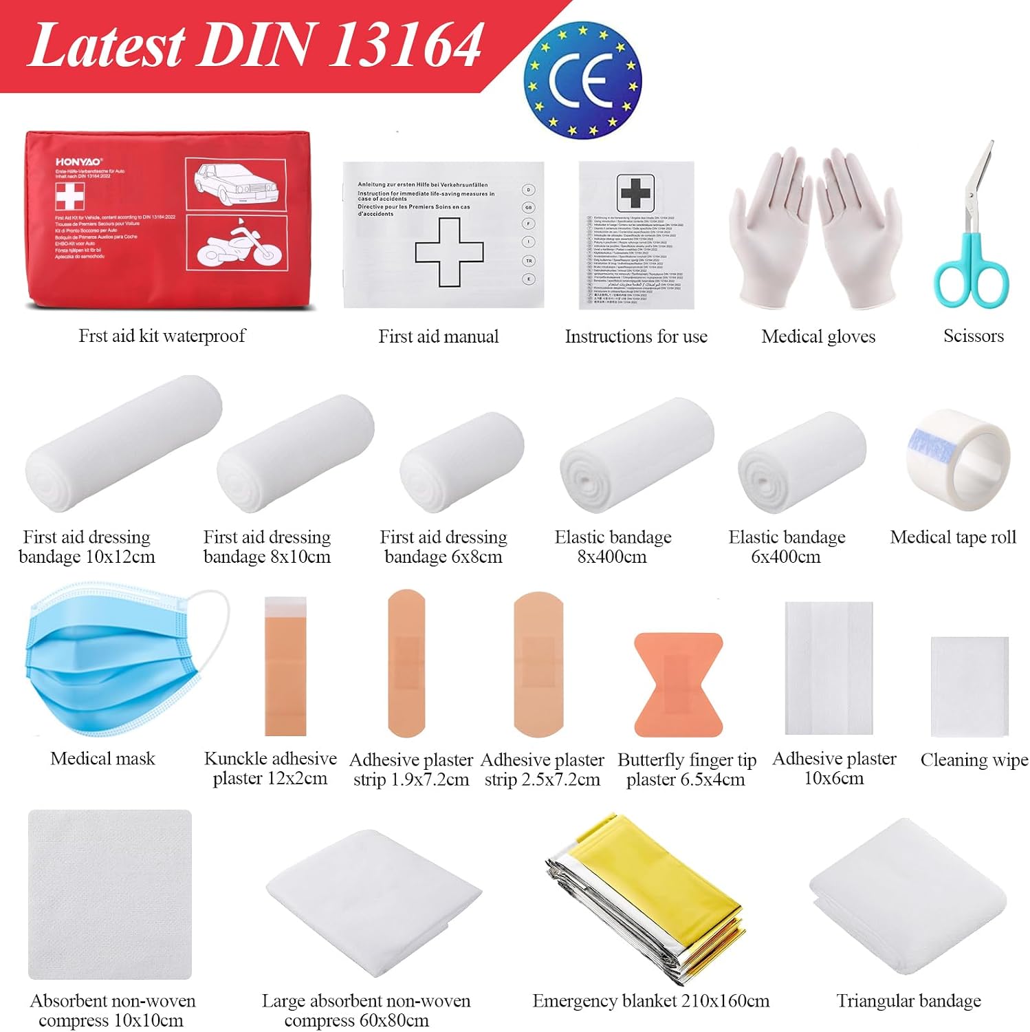 Detalle de HONYAO DIN 13164 car first aid kit