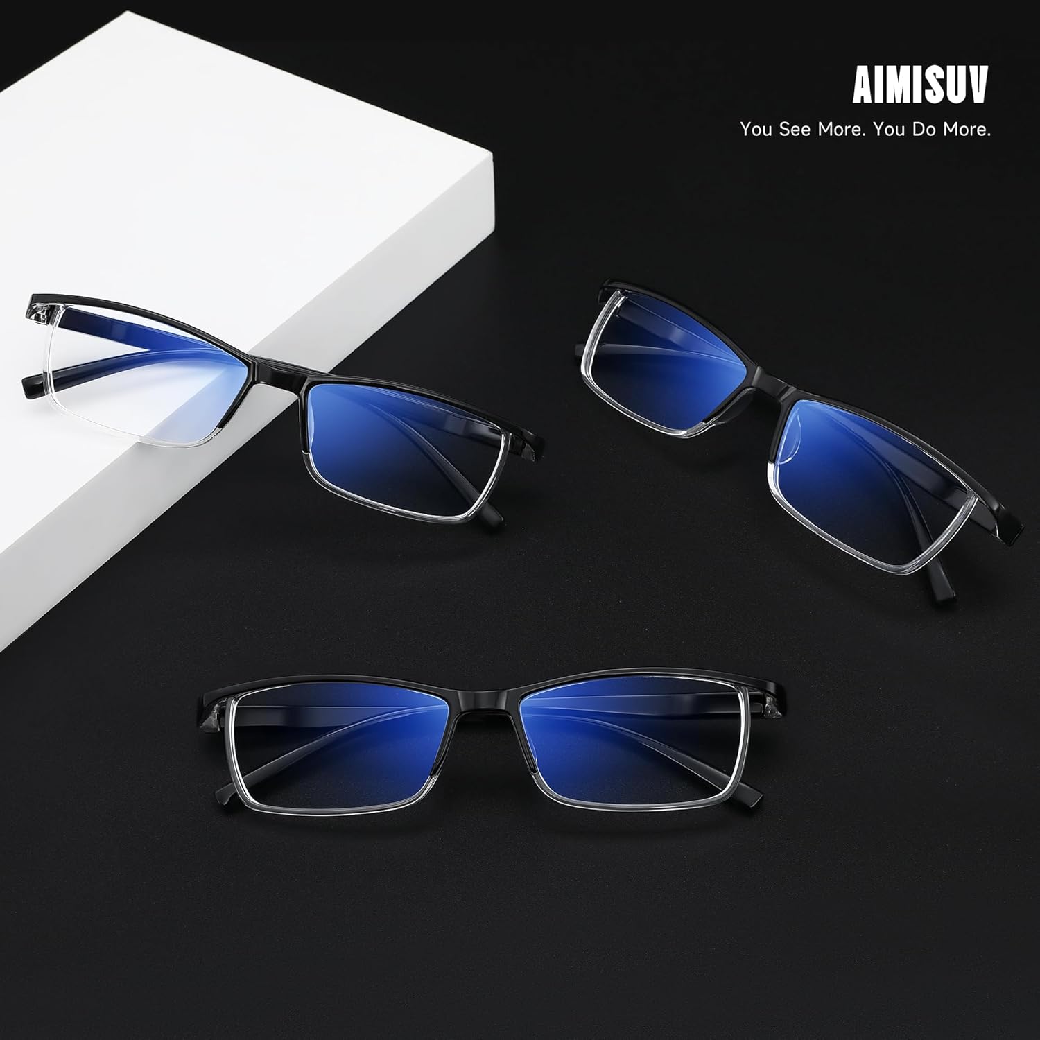 Thumbnail 5 de AIMISUV 3 Pack Reading Glasses with Blue Light Blocking — Rectangular, Spring Hinge, Unbreakable Frame